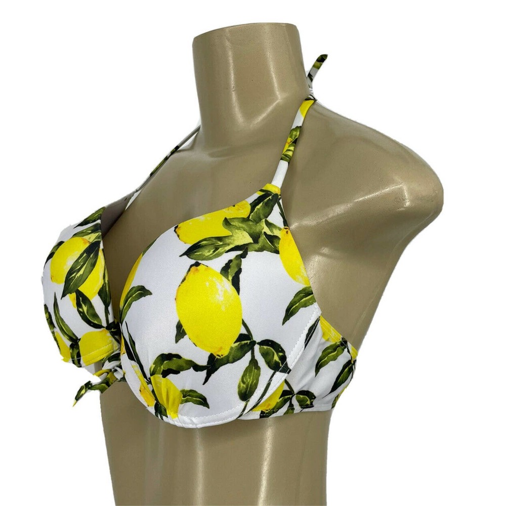Shein Size M Women Underwired Swim Bra Bikini Top Lemons Push Up